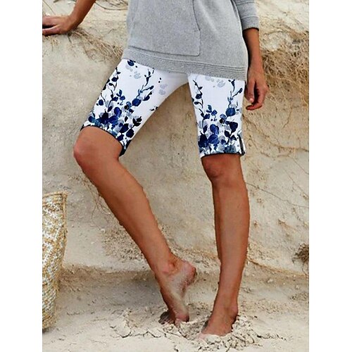 

Women's Capri shorts Cropped Pants Blue Green Fashion Casual Street Vacation Beach Split Print Stretchy Knee Length Tummy Control Floral S M L XL 2XL