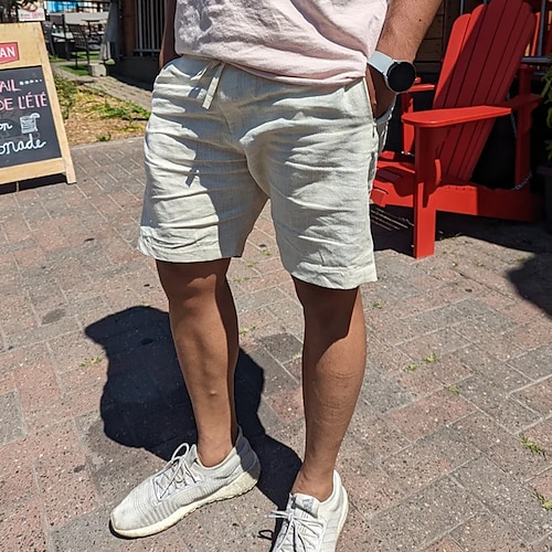

Men's Shorts Linen Shorts Summer Shorts Pocket Drawstring Elastic Waist Plain Comfort Breathable Short Casual Holiday Going out Linen / Cotton Blend Fashion Streetwear Black Sky Blue