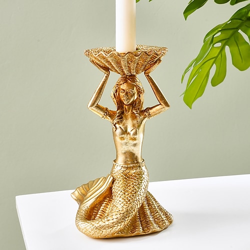 

1 Golden Resin Mermaid Shaped Candlestick Creative Home Decoration Tabletop Candle Ware Wedding Decoration Props Decoration