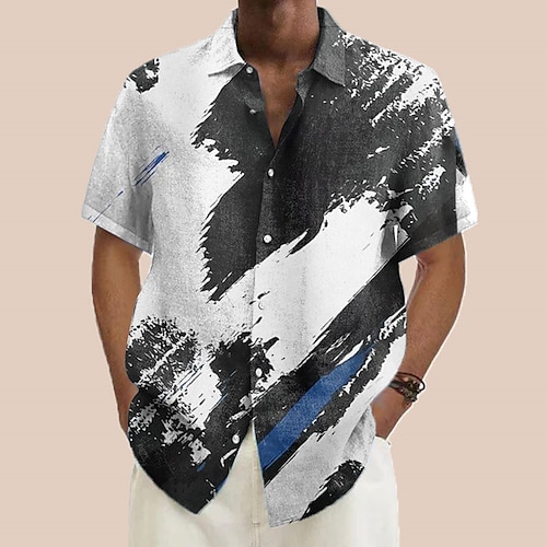 

Hombre Camisa camisa de lino Degradado Estampados Pintada Cuello Vuelto Blanco Rosa Azul Piscina Verde Oscuro Verde Trébol Exterior Calle Mangas cortas Estampado Ropa Lino Moda Design Casual Suave