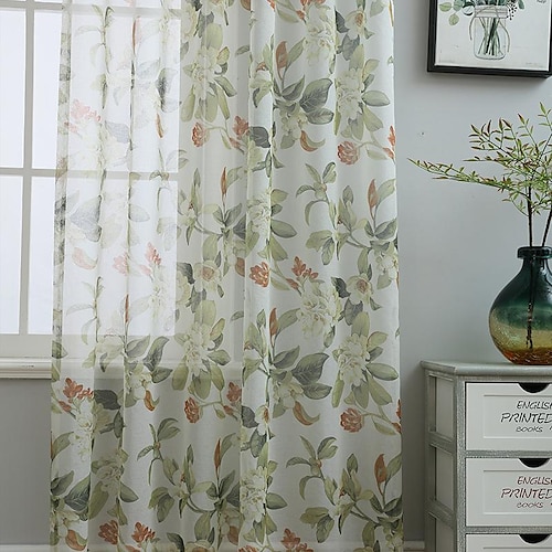 

Green Sheer Curtain Panels Grommet/Eyelet Curtain Drapes For Living Room Bedroom, Farmhouse Curtain for Kitchen Balcony Door Window Treatments Room Darkening