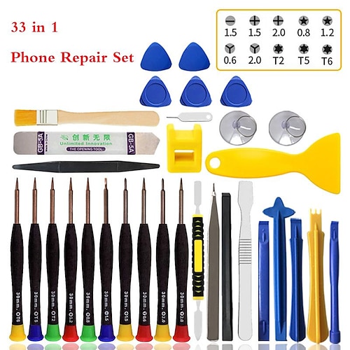 

Kit de herramientas de reparación de teléfonos móviles 33 en 1, abridor profesional, juego de destornilladores spudger para iphone, samsung, destornillador, teléfono móvil