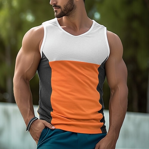 

Men's Tank Top Vest Top Undershirt Sleeveless Shirt Color Block Crew Neck Outdoor Going out Sleeveless Clothing Apparel Fashion Designer Muscle