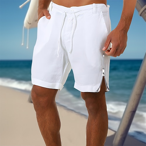 

Men's Shorts Linen Shorts Summer Shorts Beach Shorts Pocket Drawstring Zip Leg Plain Comfort Breathable Short Casual Daily Holiday Linen Cotton Blend Fashion Classic Style White Navy Blue