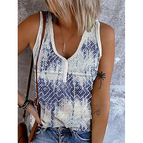 

Damen Tank Top Rote Blau Grün Geometrisch Bedruckt Ärmellos Casual Basic V Ausschnitt Standard Geometrisch S