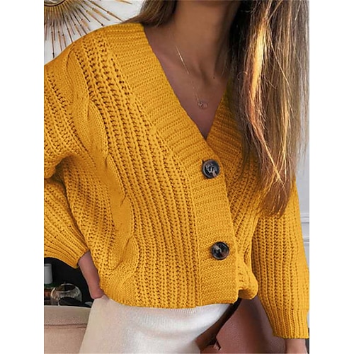 

Mujer Chaqueta de Punto Puente Cable Tejer Botón Color sólido Escote en Pico Elegante Casual Diario Noche Verano Primavera Negro Amarillo Tamaño Único