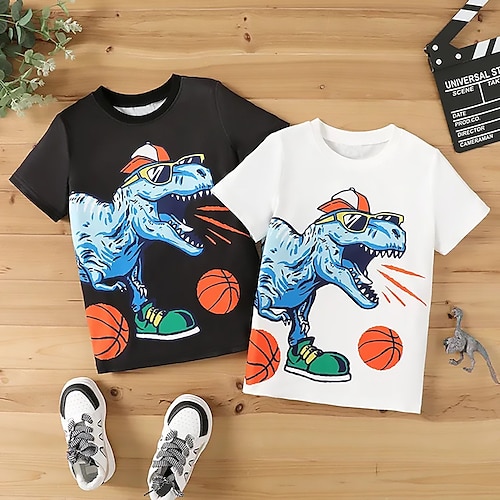 

T-Shirt für Jungen, kurzärmelig, T-Shirt mit Grafik, Tier, Dinosaurier, 3D-Druck, aktiver Sport, Mode, 100 % Baumwolle, Outdoor, lässig, täglich, Kinder, Rundhalsausschnitt, 3–12 Jahre, 3D-Grafik, bedruckt, normale Passform, 1er-Pack