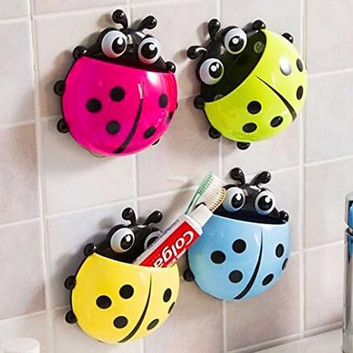 

Toothbrush Holder Cute Cartoon Ladybug Kids Toothbrush Toothpaste Holder Wall Mounted Suction Cup Bathroom Decor