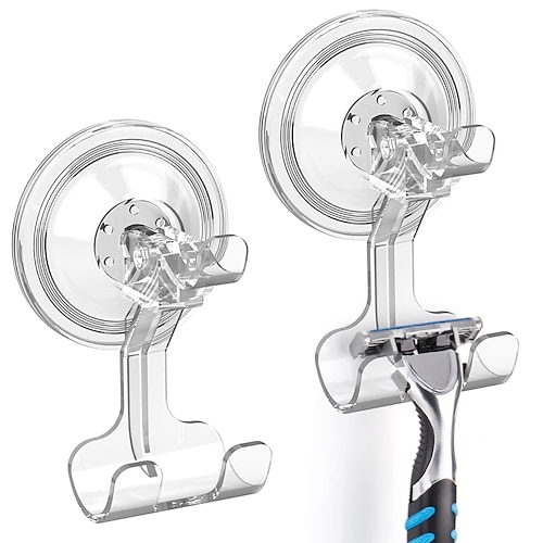 

Suction Cup Hooks, 2 Pack Shower Razor Holder Removable Reusable Suction Hooks for Shower Wall Waterproof Powerful Suction Hanger for Towel Loofah Bathroom Kitchen Storage Hook Weather Hanger