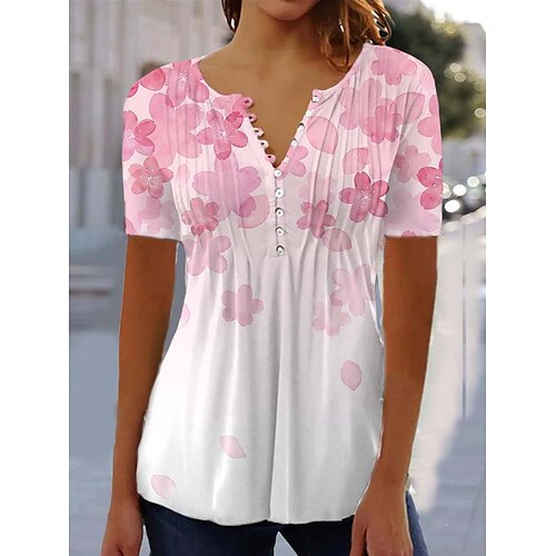 

Damen T Shirt Weiß Rosa Fuchsie Blumen Schmetterling Taste Bedruckt Kurzarm Festtage Wochenende Basic Rundhalsausschnitt Standard Blume Schmetterling Farbe S