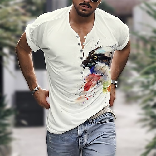 

Homens Camisa Social camisa de linho Animal Estampas Abstratas Papagaio Sem Colarinho Branco Bege Ao ar livre Rua Manga Curta Imprimir Roupa Linho Moda Roupa de rua Designer Casual