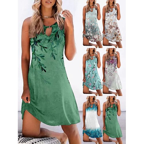 

Mulheres Vestido casual Vestido Tipo Regata Longa Vestido de verão Floral Vazado Imprimir Com Alças Minivestido Ativo Moda Ao ar livre Diário Sem Manga Normal Rosa Azul Royal Azul Verão Primavera S M