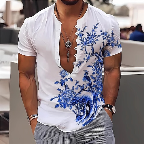 

Men's Shirt Floral Graphic Prints Stand Collar Yellow Red Blue Purple Green Outdoor Street Short Sleeve Print Clothing Apparel Fashion Designer Casual Comfortable