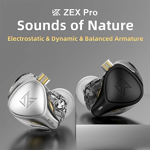 

KZ ZEX Pro In-Ear-Hifi-Headset, elektrostatische Hybird-Technologie, kabelgebundener Kopfhörer, Geräuschunterdrückung, Sportkopfhörer