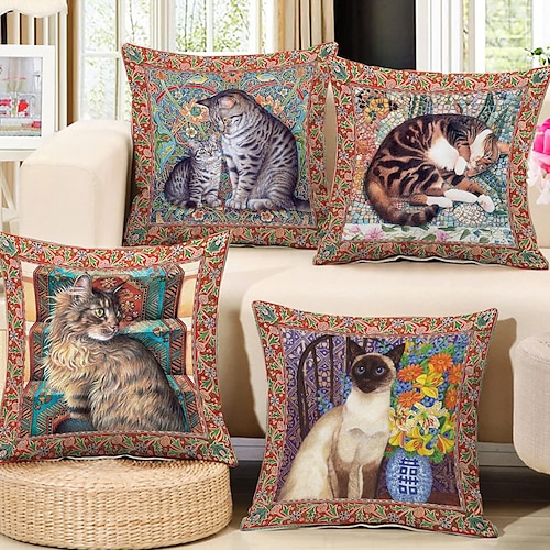 

Medieval Cat Double Side Pillow Cover 4PC Soft Decorative Square Cushion Case Pillowcase for Bedroom Livingroom Sofa Couch Chair