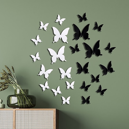

108 pièces 3d pvc noir et blanc simulé papillon stickers muraux pour la décoration de vacances affichage de la fenêtre décoration de mariage et accrocher bricolage stickers muraux
