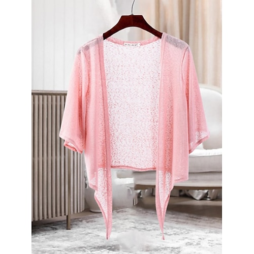 

Boléro Maille Femme Crocheté Tricoter Mince Couleur unie Ouvrir le devant Boleros mode Extérieur du quotidien Demi Manches Eté Printemps Blanche Jaune L XL 2XL