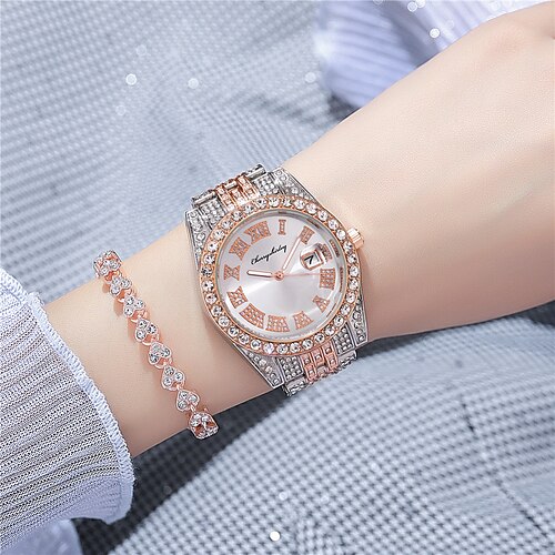 

Women's Quartz Watch Fashion Large Dial Rhinestone Quartz Analog Quartz Watch with Diamonds Calendar Waterproof Ladies Stainless Steel Watch