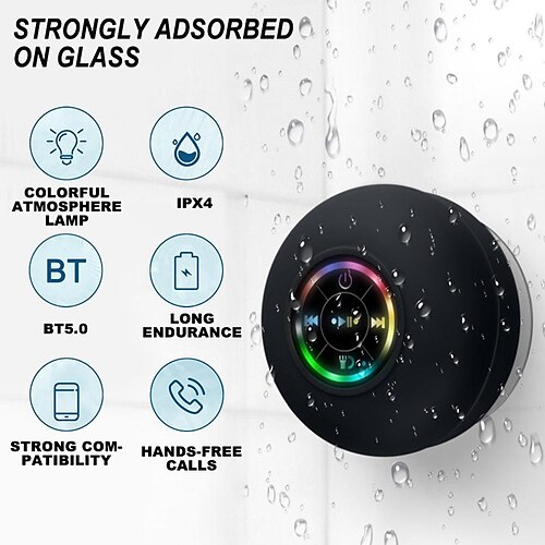 

Altavoz impermeable ipx4 Altavoz inalámbrico portátil con ventosa Altavoz recargable usb con 2 horas de tiempo de reproducción Versión 5.0bt vida para fiestas baño viajes hogar y al aire libre