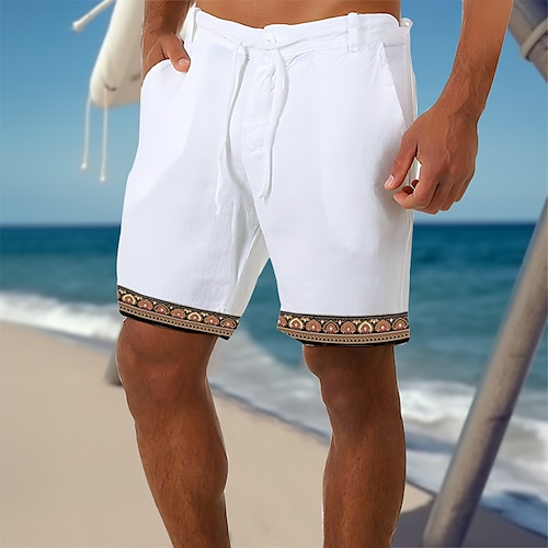 

Herren Shorts Kurze Hosen Leinenshorts Kurze Hosen Sommer-Shorts Strandshorts Kurze Hosen Patchwork Kordelzug Gerade geschnitten Glatt Komfort Atmungsaktiv Kurz Casual Täglich Festtage Leinen