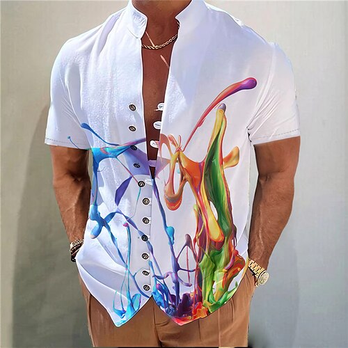 

Homens Camisa Social camisa de linho Gradiente Estampas Abstratas Colarinho Chinês Amarelo Azul Roxo Verde Cinzento Ao ar livre Rua Manga Curta Imprimir Roupa Linho Moda Roupa de rua Designer Casual