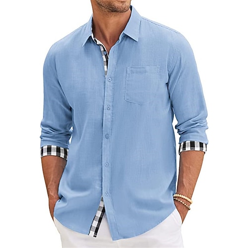 

Homens Camisa Social camisa de botão Camisa casual camisa de verão camisa de praia Branco Rosa Azul Caqui Cinzento Manga Longa Bloco de cor Lapela Diário Férias Bolso frontal Roupa Moda Casual