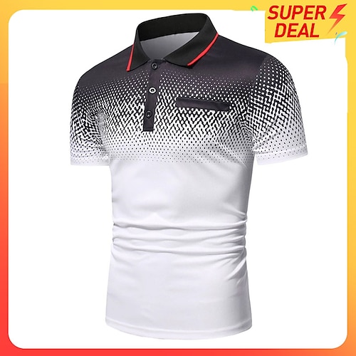 

Men's Polo Shirt Golf Shirt Casual Holiday Ribbed Polo Collar Classic Short Sleeve Fashion Basic Color Block Button Summer Regular Fit Fire Red Black White Blue Orange Grey Polo Shirt