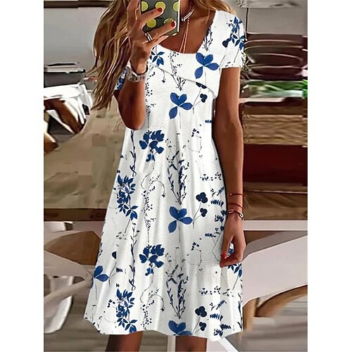 

Damen Lässiges Kleid Sommerkleid Kleid drucken Blatt Blumen Bedruckt V Ausschnitt Midikleid Aktiv Modisch Täglich Festtage Kurzarm Lockere Passform Blau Grün Sommer Frühling S M L XL XXL