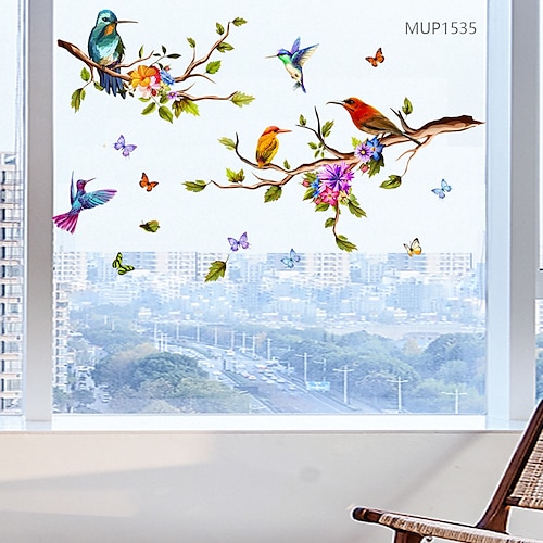 

Watercolor oil Painting Branches Birds Butterflies Non Adhesive Electrostatic Window Sticker Removable Home Decoration Window Display Refrigerator Washing Machine Glass Surface Electrostatic Sticke