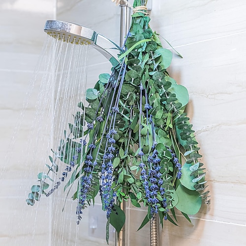 

bain décoration de la maison bouquet de fleurs séchées naturelles, d'eucalyptus et de lavande pour la douche | 17 '' naturel véritable eucalyptus feuilles décor de douche décor à la maison aromatique lavande douche plante