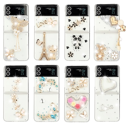 

Phone Case For Samsung Galaxy Back Cover Z Flip 4 Z Flip 3 Bling Rhinestone Shockproof Crystal Diamond PC