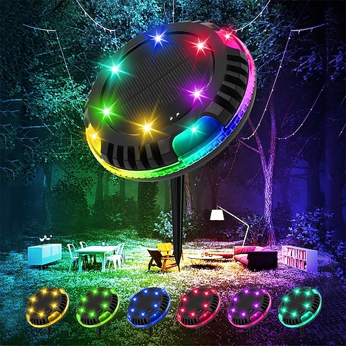 

Luzes solares de chão ao ar livre, jardim, quintal, pátio, luz de disco, multicolorida, mudança automática, 10 led, à prova d'água, iluminação de paisagem no solo