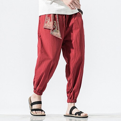 

Hombre Persona que practica jogging Pantalones Pantalones de verano Correa Cintura elástica Retazos Comodidad Transpirable Hasta el Tobillo Casual Diario Festivos Moda Estilo Étnico Negro Vino