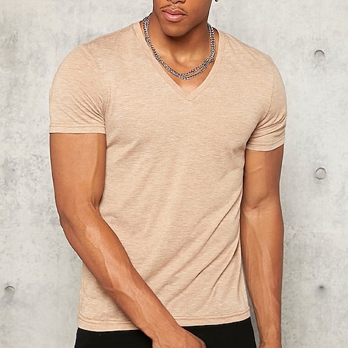 

Homens Camiseta Tecido Decote V Férias Para Noite Manga Curta Roupa Moda Básico Casual