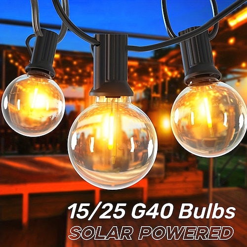 

luzes de corda solar ao ar livre lâmpada de terraço 15/25 led g40 lâmpadas soquete e12 à prova dwaterproof água 7,5 m / 7,7 m linhas pretas lâmpadas de corda de guirlanda de festa jardim ao ar livre