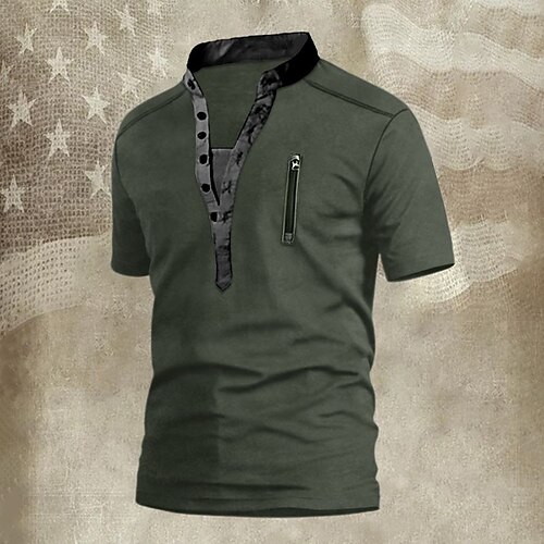 

Herren T Shirt Henley Shirt T-Shirt Glatt Henley Strasse Urlaub Kurze Ärmel Bekleidung Modisch Designer Basic