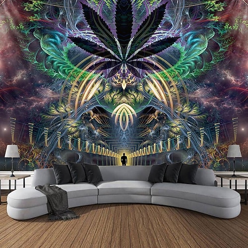 

erva daninha trippy folha pendurada tapeçaria arte da parede hippie psicodélico grande tapeçaria mural decoração fotografia pano de fundo cobertor cortina casa quarto sala de estar decoração