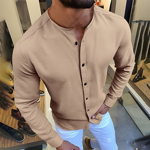 

Hombre Abotonar la camisa Camiseta Camiseta superior Plano Cuello Calle Vacaciones Manga Larga Abotonar Ropa Moda Design Básico