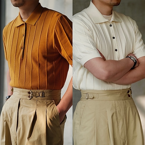 

Homens pólo de malha Casual Feriado Lapela Botão Manga Curta Moda Moderno Tecido Botão Verão Branco Amarelo Verde pólo de malha