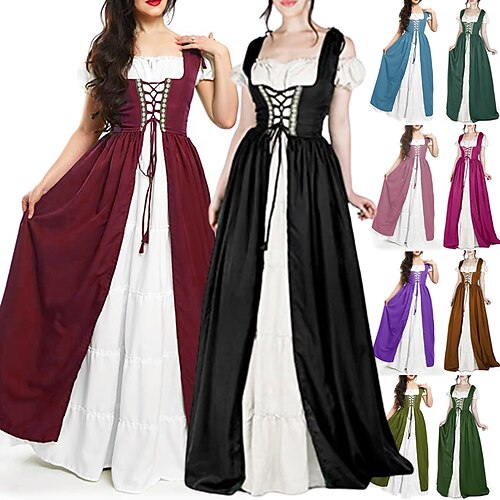 

irisch Retro Vintage Mittelalterlich Renaissance Chemise Überkleid Damen Kostüm Jahrgang Cosplay Urlaub Casual Festival Zweiteiler Kleid Halloween