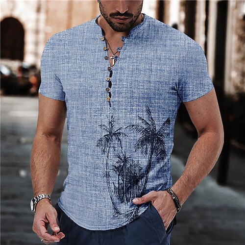 

Hombre Camisa camisa de lino Árbol de coco Estampados Escote Chino Azul Piscina Morado Verde Trébol Caqui Gris Exterior Calle Manga Corta Estampado Ropa Lino Moda Ropa de calle Design Casual