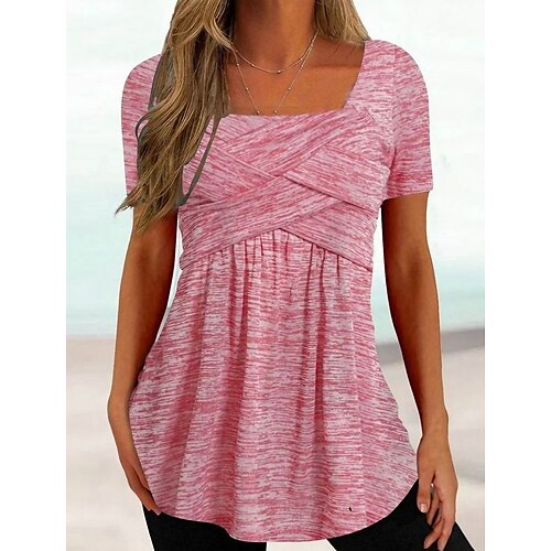 

Dames Overhemd Blouse Blozend Roze blauw Lichtgrijs Effen Korte mouw Casual Basic Vierkante hals Normaal S