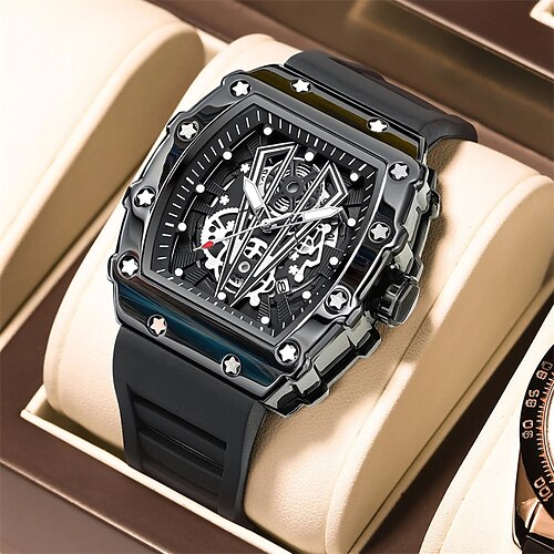 

Men Quartz Watch Fashion Luxury Sports Tactical Wristwatch Calendar Luminous Hollow Skeleton Waterproof Silicone Men Watch