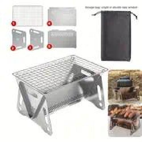 

four Filet de barbecue avec sac de rangement, grillez n'importe où avec ce barbecue à charbon de bois portable et pliable en acier inoxydable - parfait pour le camping.