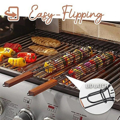 

1pc Portable BBQ Grill Baskets For Camping Charcoal Grill Outdoors Grill Tools Non-stick Roasting Meat Accessories, Grilling Cookware & Rotisseries