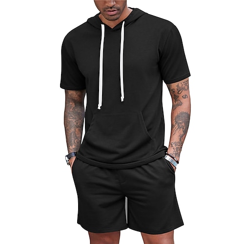 

Homme Costumes T-shirt Survêtement Chemise de tennis Ensemble short et t-shirt Plein Capuche Usage quotidien Vacances Manches courtes 2 Pièces Poche avant Vêtement Tenue Justaucorps gymnastiques