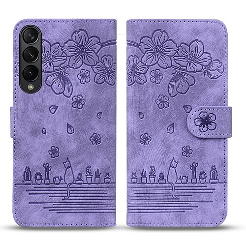 

telefone Capinha Para Samsung Galaxy Capa Proteção Completa Capa para Cartão Wallet Z Fold 4 Z Fold 3 Virar Slots de suporte de cartão Pata de Apoio Cor Sólida PC Couro PU