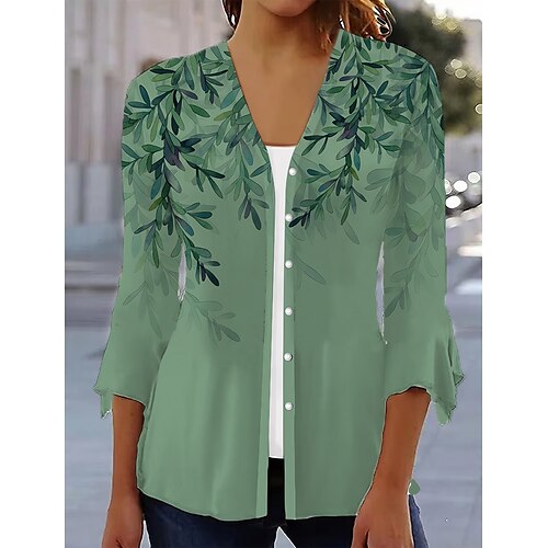 

Dames Overhemd Blouse Geel blauw Paars Blad Afdrukken 3/4 mouw Casual Feestdagen Basic Vierkante hals Normaal Bloemen Thema S