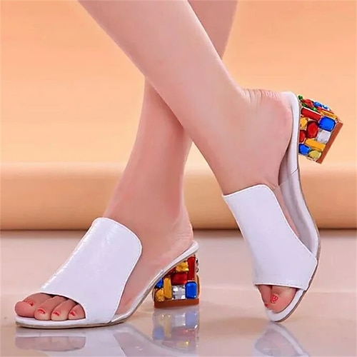 

Femme Mules Sandales à talons Grandes Tailles Pantoufles d'extérieur Extérieur Plage Strass Talon Bottier Bout ouvert Elégant Décontractées Minimalisme Faux Cuir Mocassins Noir Blanche Violet