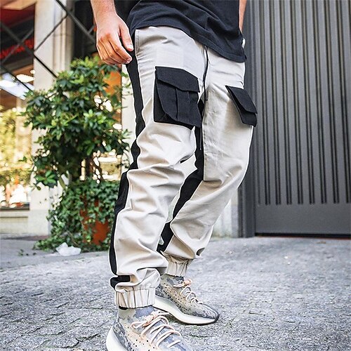 

Hombre Pantalones cargo Persona que practica jogging Ropa técnica Bolsillo Bloque de color Comodidad Transpirable Exterior Diario Noche Moda Casual Negro Beige